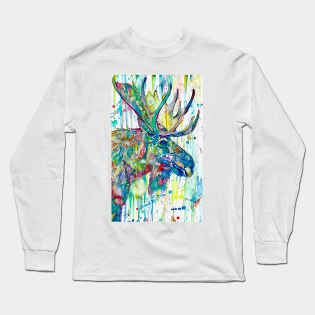 MOOSE watercolor portrait Long Sleeve T-Shirt by lautir